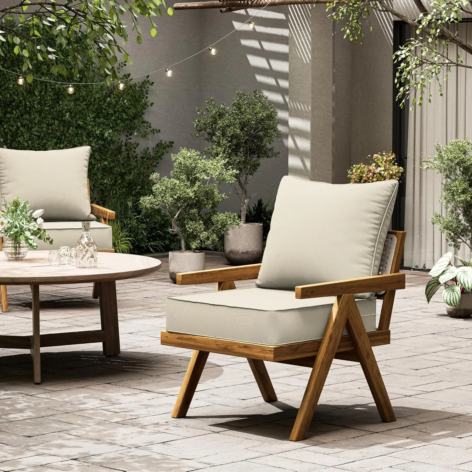 Outdoor Seat Cushion Set 19 L X 19 W X 4 H Inch Waterproof & Fade Resistant Patio Furniture Cushions with Removable Cover with Non-Slip Pads and Straps for Sofa Chairs, Chairs