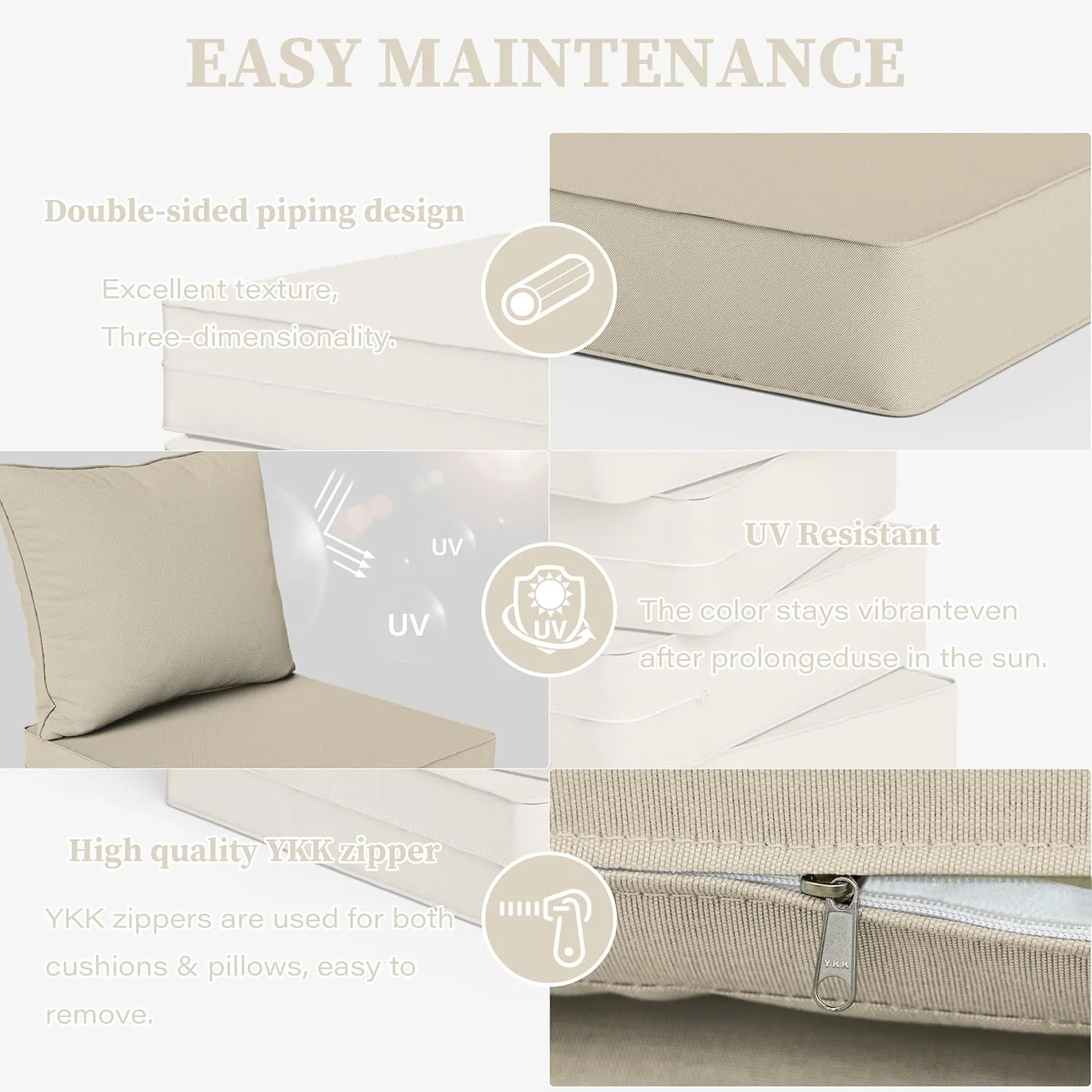Outdoor Seat Cushion Set 19 L X 19 W X 4 H Inch Waterproof & Fade Resistant Patio Furniture Cushions with Removable Cover with Non-Slip Pads and Straps for Sofa Chairs, Chairs