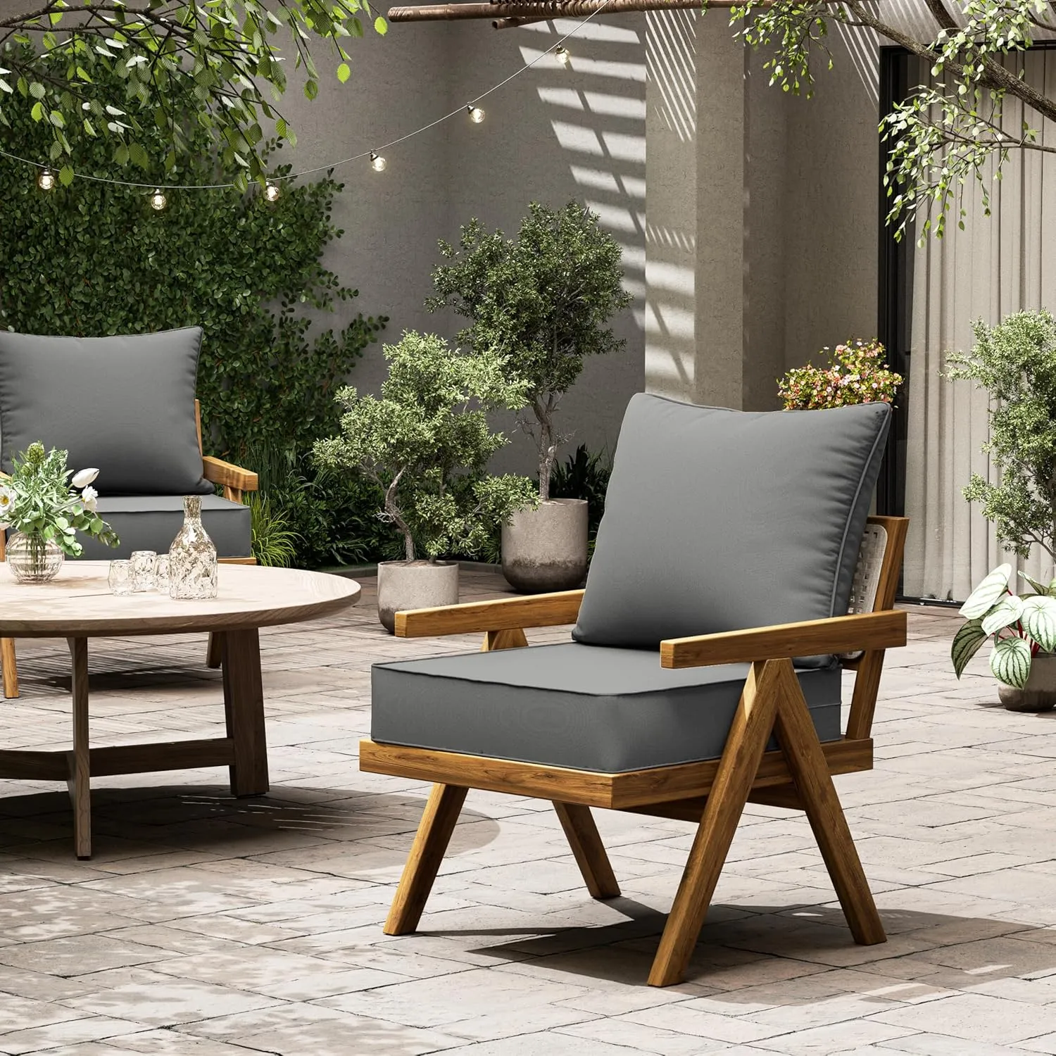 Outdoor Seat Cushion Set 19 L X 19 W X 4 H Inch Waterproof & Fade Resistant Patio Furniture Cushions with Removable Cover with Non-Slip Pads and Straps for Sofa Chairs, Chairs