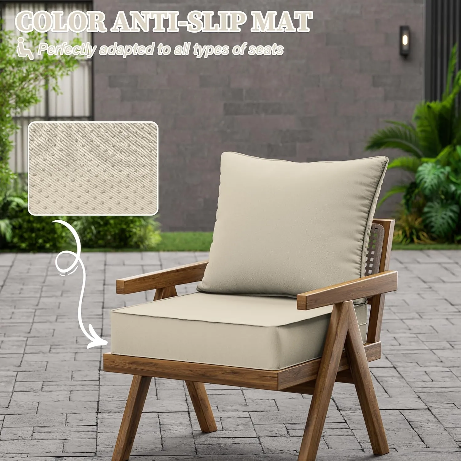 Outdoor Seat Cushion Set 19 L X 19 W X 4 H Inch Waterproof & Fade Resistant Patio Furniture Cushions with Removable Cover with Non-Slip Pads and Straps for Sofa Chairs, Chairs