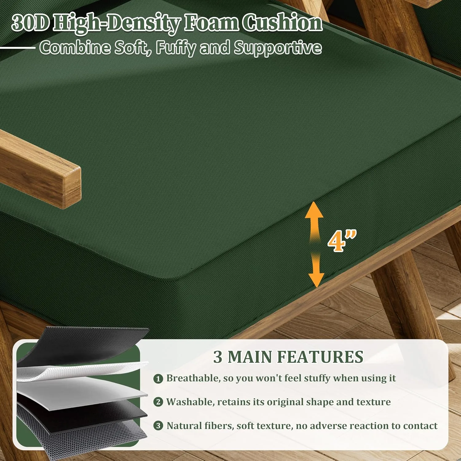 Outdoor Seat Cushion Set 19 L X 19 W X 4 H Inch Waterproof & Fade Resistant Patio Furniture Cushions with Removable Cover with Non-Slip Pads and Straps for Sofa Chairs, Chairs
