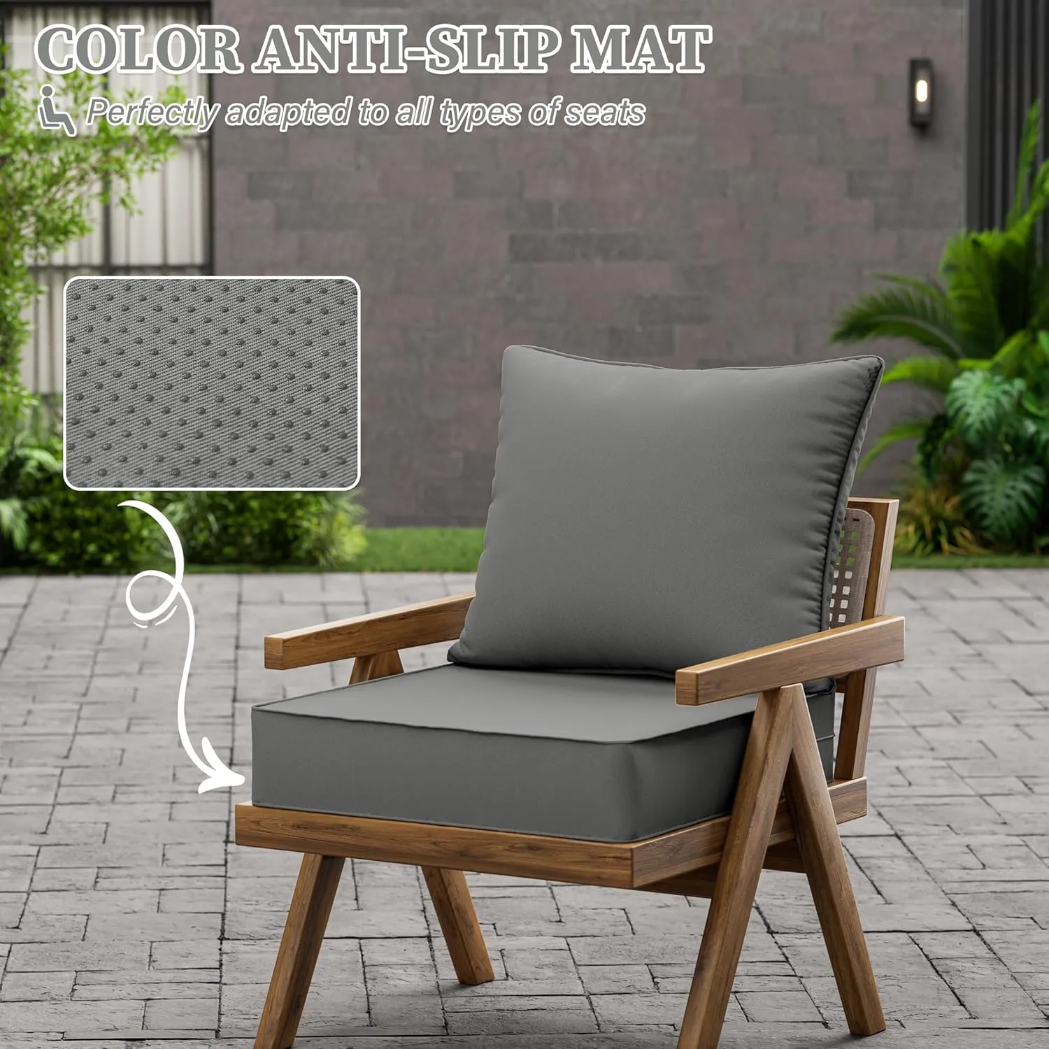 Outdoor Seat Cushion Set 19 L X 19 W X 4 H Inch Waterproof & Fade Resistant Patio Furniture Cushions with Removable Cover with Non-Slip Pads and Straps for Sofa Chairs, Chairs