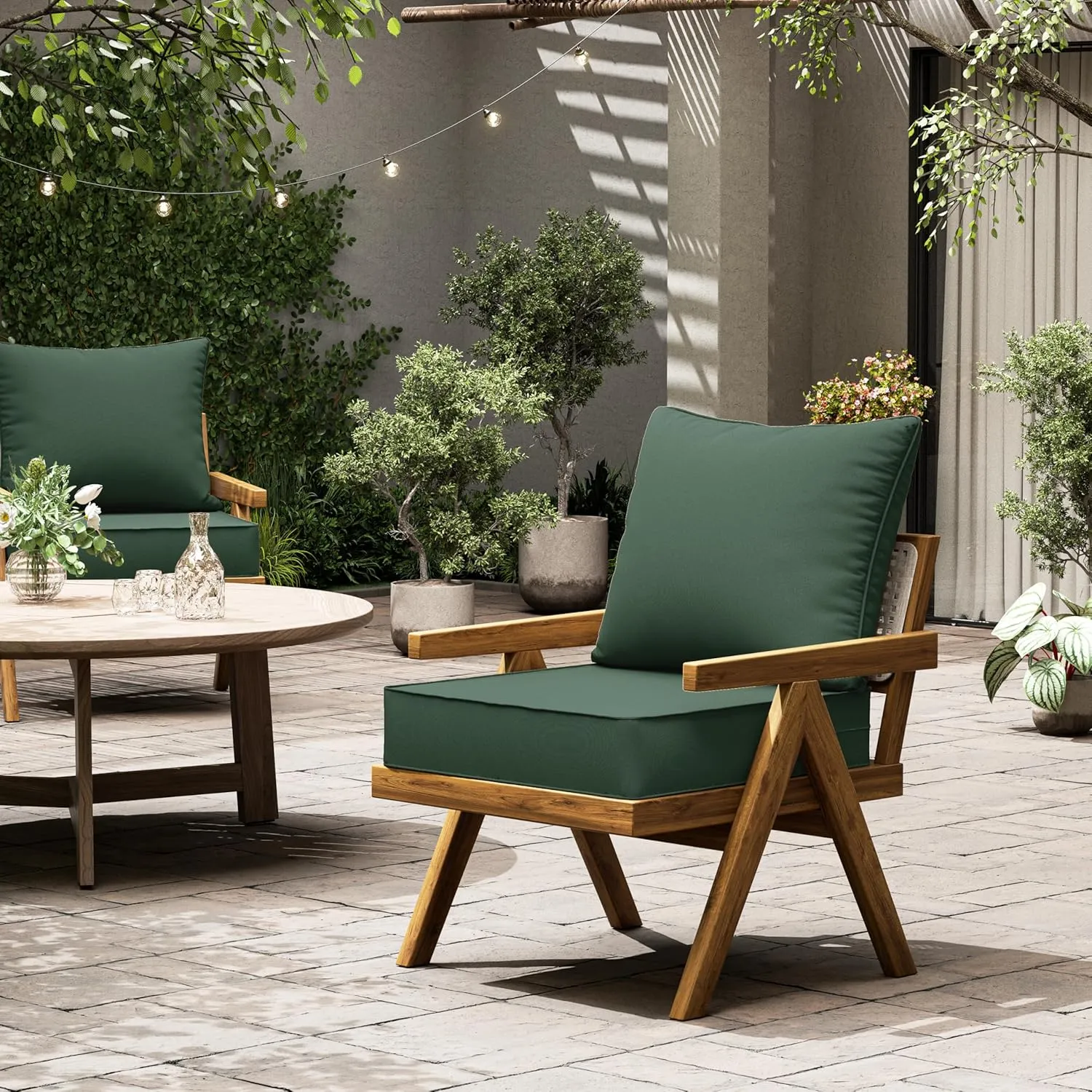 Outdoor Seat Cushion Set 19 L X 19 W X 4 H Inch Waterproof & Fade Resistant Patio Furniture Cushions with Removable Cover with Non-Slip Pads and Straps for Sofa Chairs, Chairs
