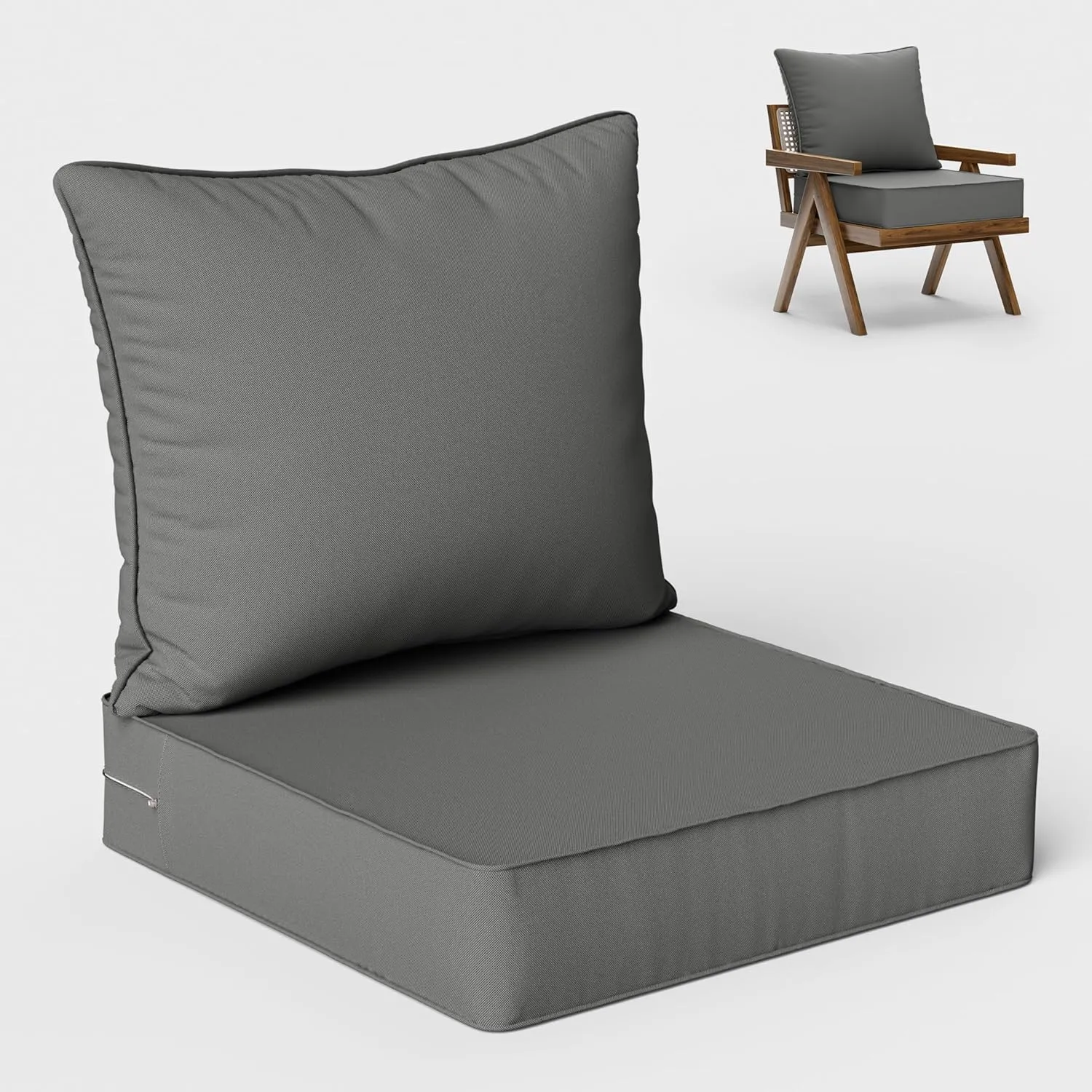 Outdoor Seat Cushion Set 19 L X 19 W X 4 H Inch Waterproof & Fade Resistant Patio Furniture Cushions with Removable Cover with Non-Slip Pads and Straps for Sofa Chairs, Chairs