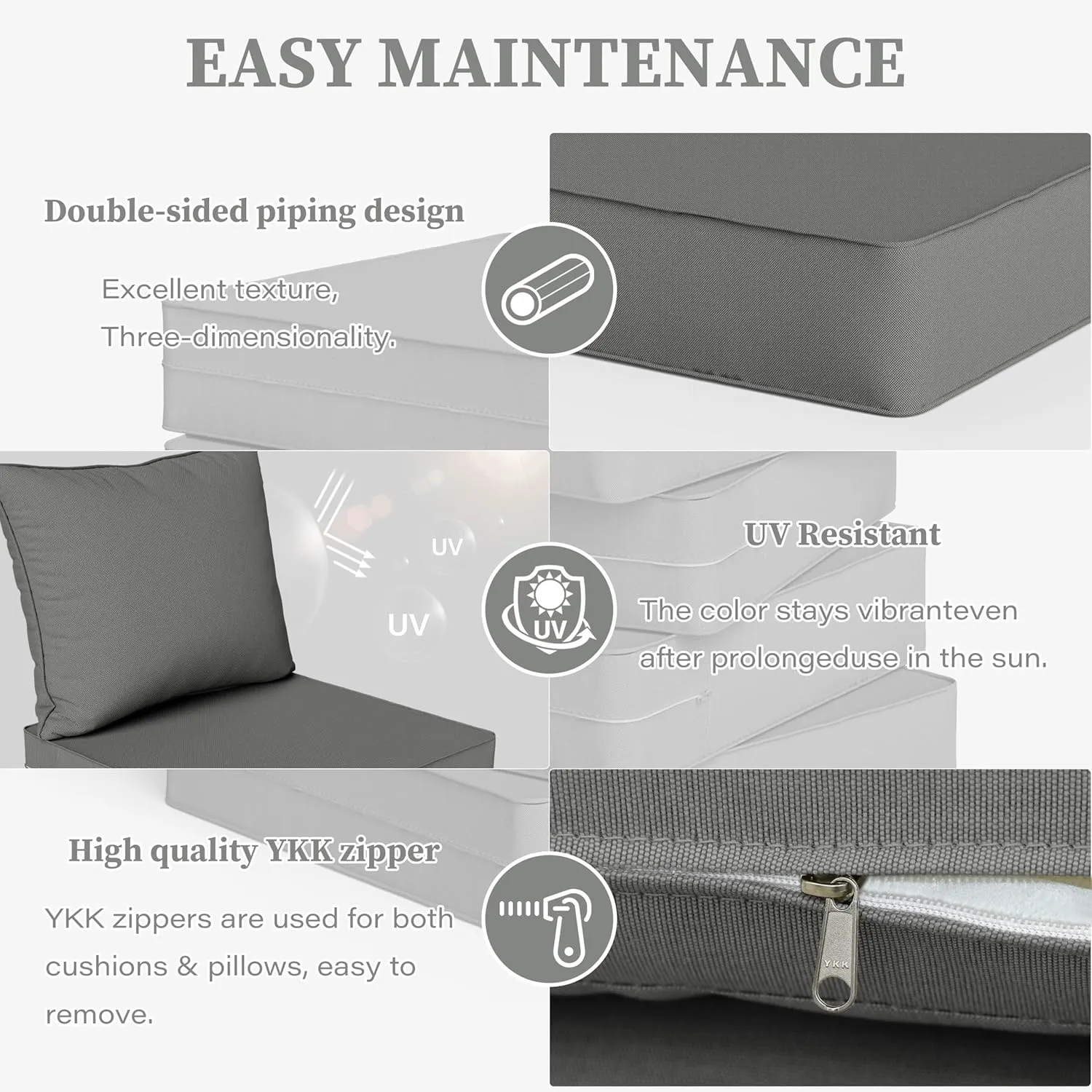 Outdoor Seat Cushion Set 19 L X 19 W X 4 H Inch Waterproof & Fade Resistant Patio Furniture Cushions with Removable Cover with Non-Slip Pads and Straps for Sofa Chairs, Chairs