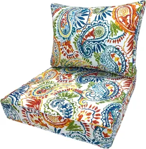 Outdoor Seat/Back Deep Chair Cushion Set for Patio Furniture - Lounge Chair Cushions with Zipper - Water-Resistant Patio Chair Cushions 24x24