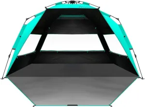 OutdoorMaster Beach Tent with Blackout Shelter Technology, Portable Beach Shade Sun Shelter Canopy for 4-6 Person with UPF 50  UV Protection, Easy Setup Pop Up Tent Family Size