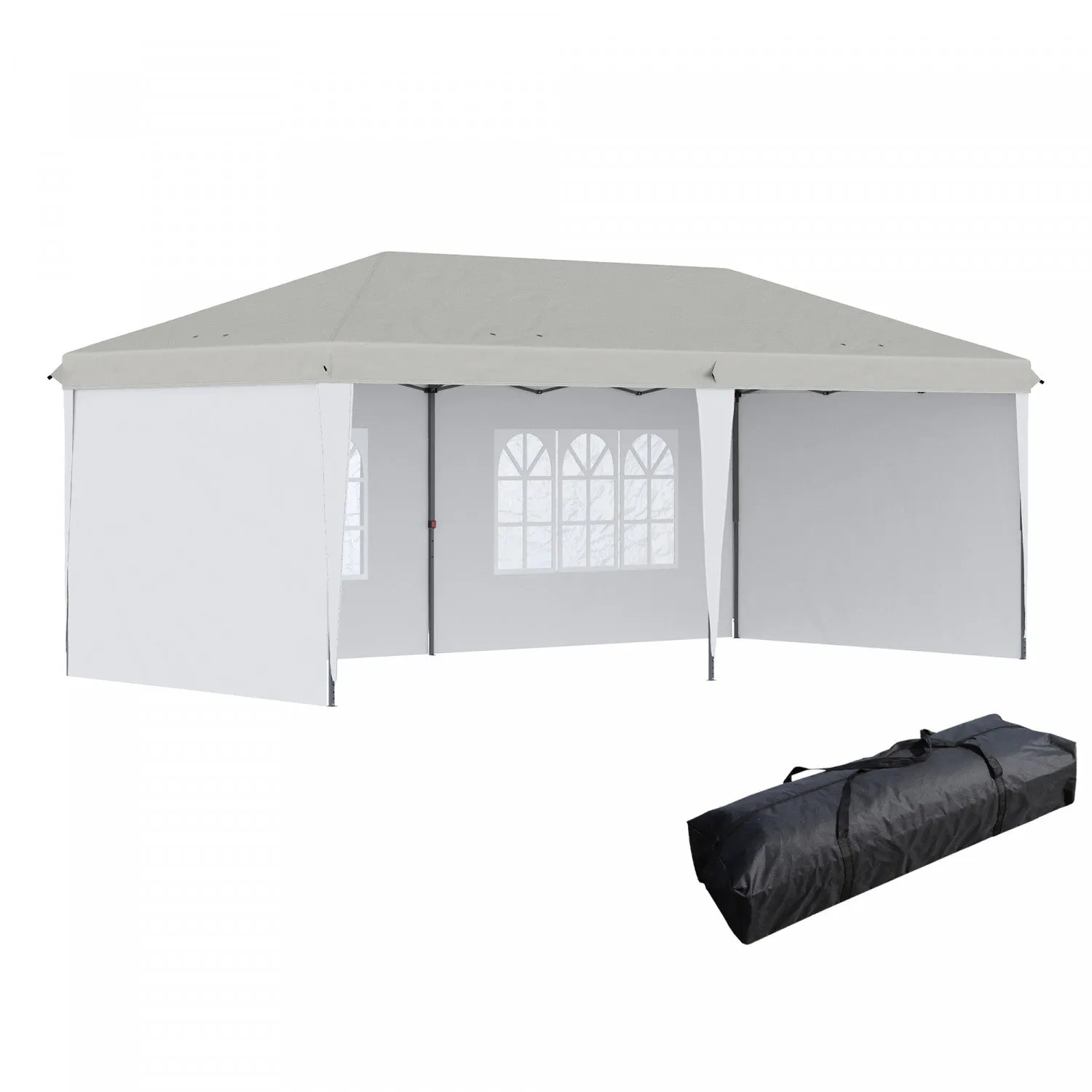 Outsunny 10'x 20' Outdoor Pop Up Canopy Tent Party Tent Commercial Instant Shelter W/ Carrying Bag W|Outsunny 10'x 20' Abri Instantane Tente De Partie, Auvent D'exterieur Avec Sac De Transport, Blanc