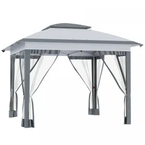 Outsunny 12' X 12' Pop Up Canopy With Mesh Sidewall Netting Gray|Outsunny 12' X 12' Canopee Avec Filet De Paroi Laterale En Maille, Beige