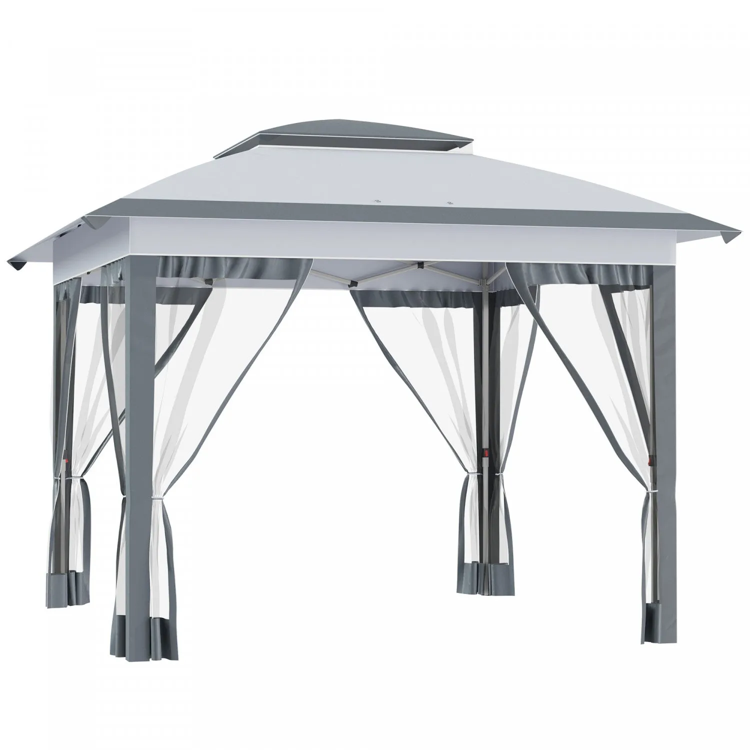 Outsunny 12' X 12' Pop Up Canopy With Mesh Sidewall Netting Gray|Outsunny 12' X 12' Canopee Avec Filet De Paroi Laterale En Maille, Beige