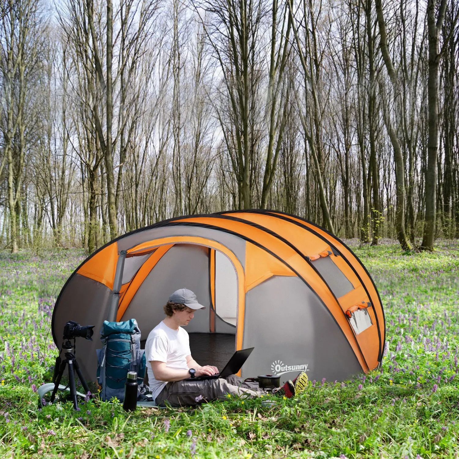 Outsunny 5 Person Camping Tent Automatic Pop Up Tent With Carry Bag Doors|Outsunny Tente De Camping 5 Personnes Tente Pop Up Automatique