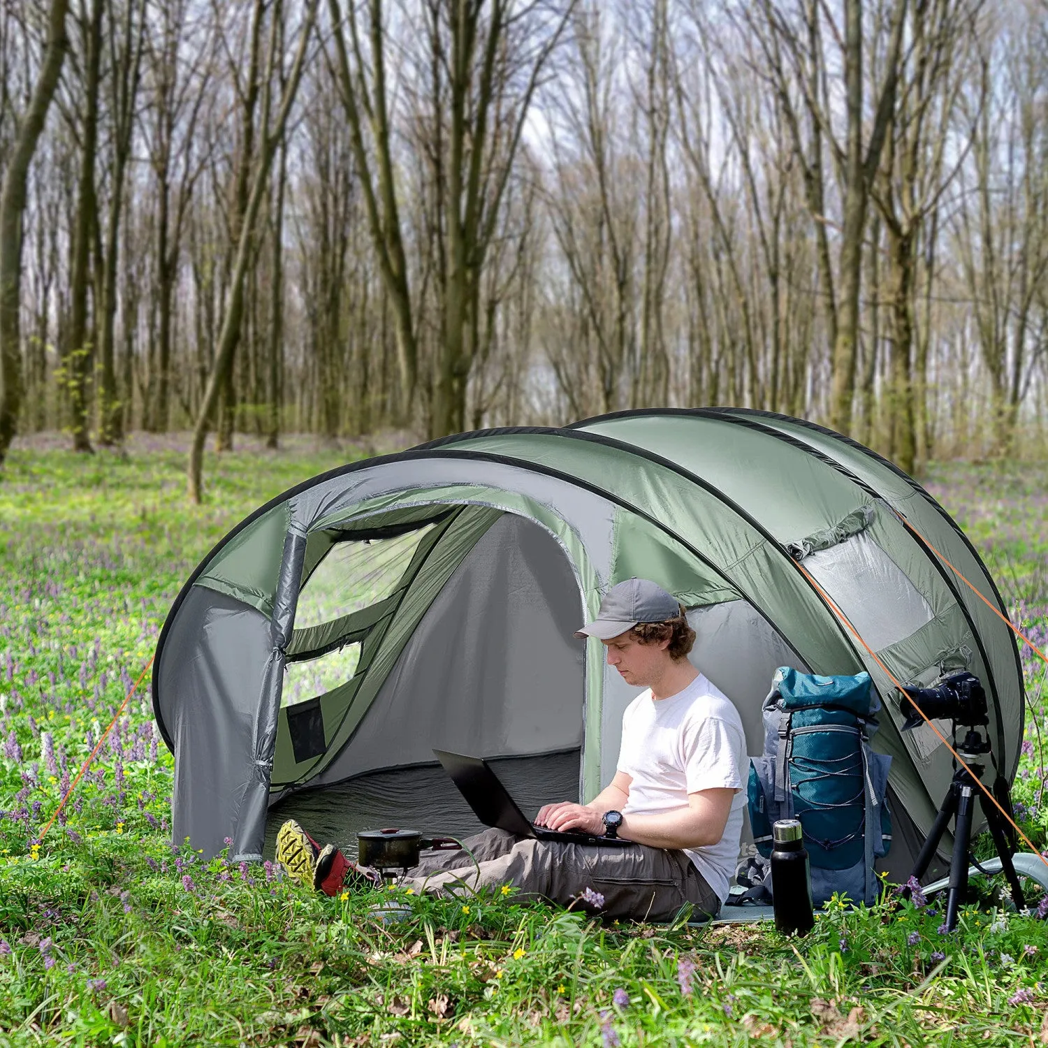 Outsunny 5 Person Camping Tent Automatic Pop Up Tent With Carry Bag Doors|Outsunny Tente De Camping 5 Personnes Tente Pop Up Automatique