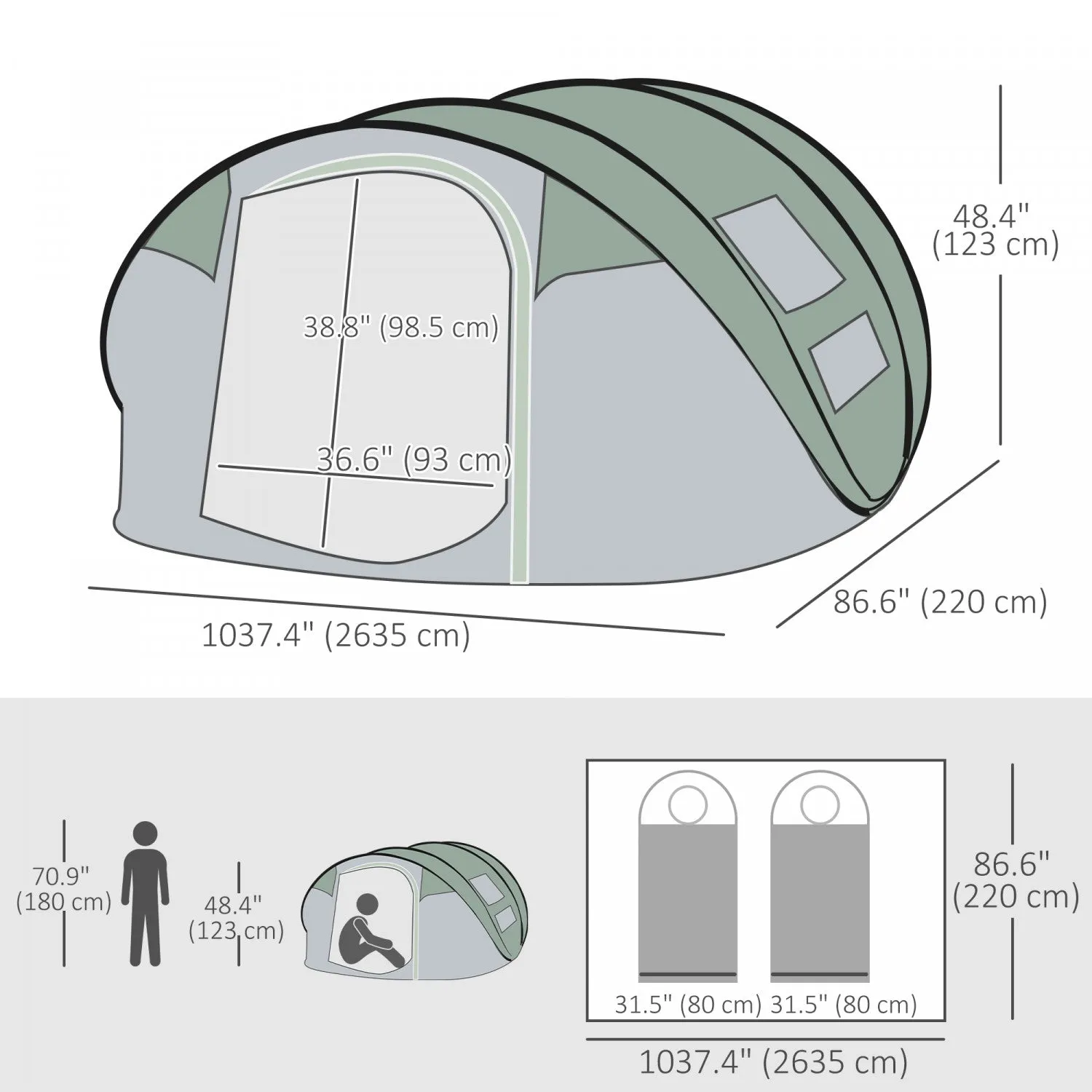 Outsunny 5 Person Camping Tent Automatic Pop Up Tent With Carry Bag Doors|Outsunny Tente De Camping 5 Personnes Tente Pop Up Automatique