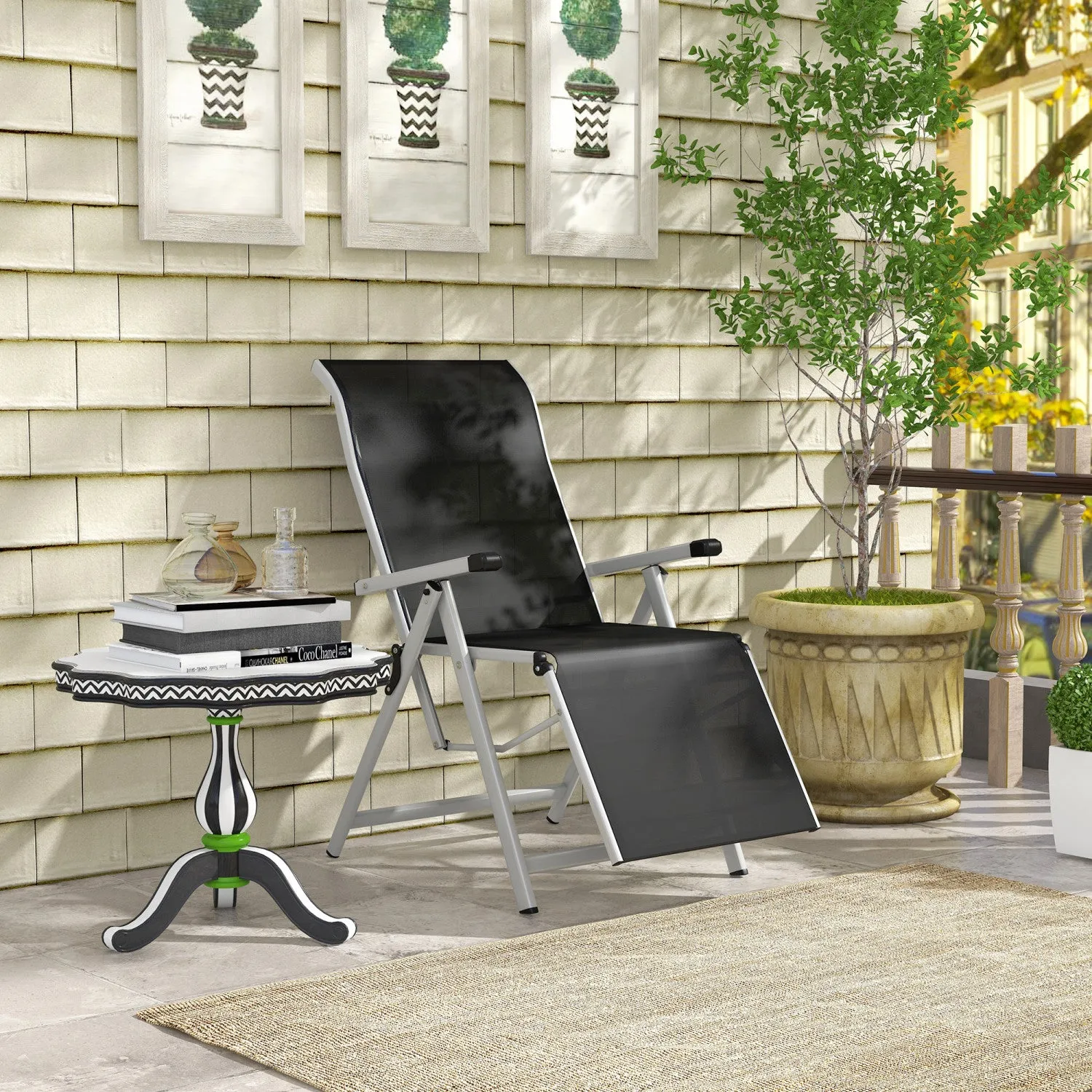 Outsunny Foldable Lounge Chair With Adjustable Backrest & Footrest, Black