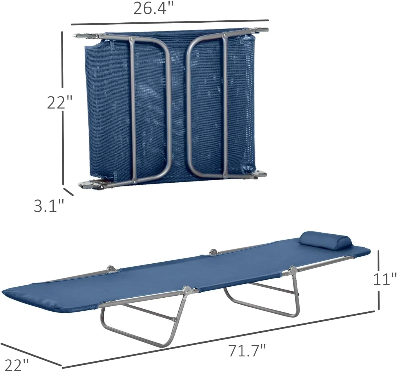 Outsunny Folding Chaise Lounge Chair, Pool Sun Tanning Chair, Outdoor Lounge Chair with Reclining Back, Breathable Mesh Seat, Headrest for Beach, Yard, Patio, Dark Blue