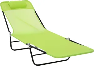 Outsunny Folding Chaise Lounge Chair, Pool Sun Tanning Chair, Outdoor Lounge Chair with Reclining Back, Breathable Mesh Seat, Headrest for Beach, Yard, Patio, Green