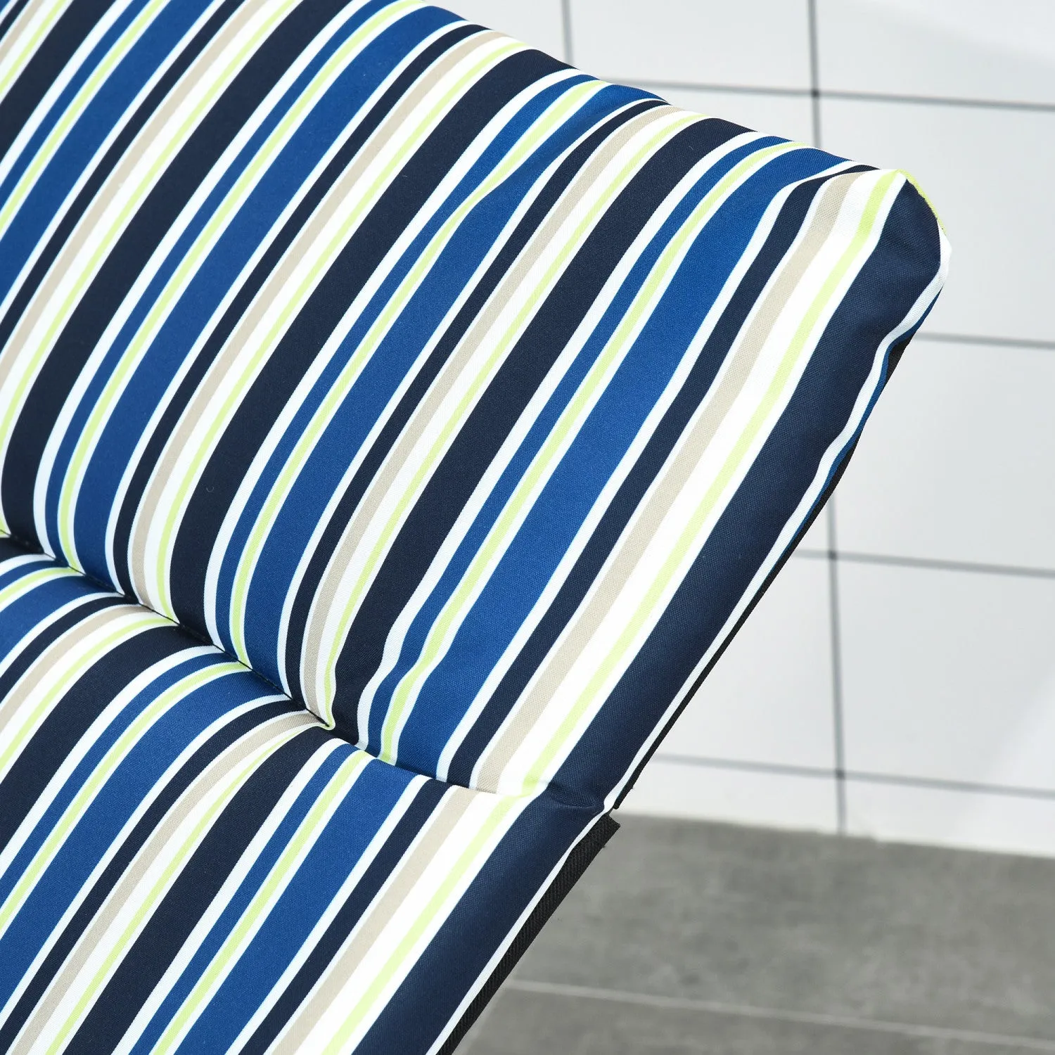 Outsunny Folding Lounge Chair W/ Cushion, Adjustable Back, Blue And White