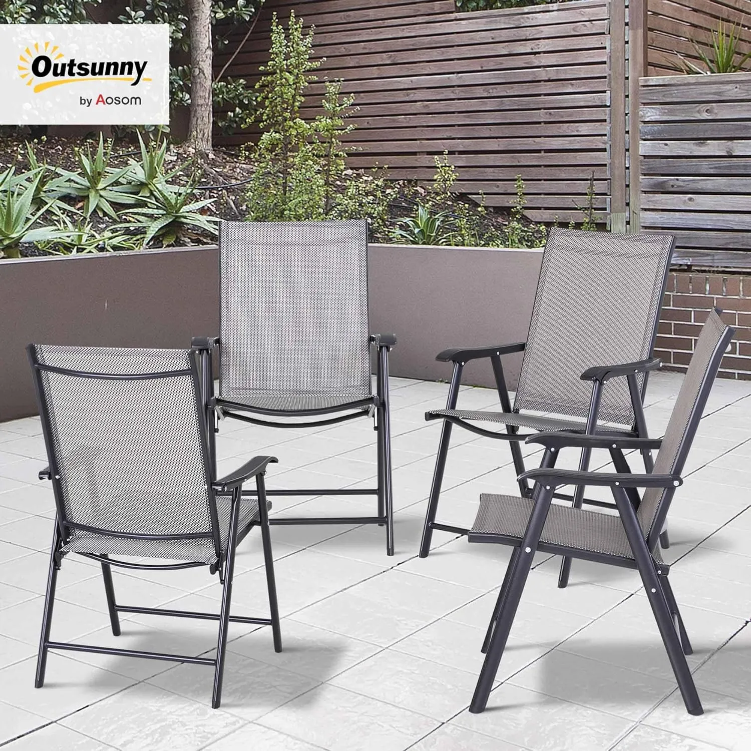 Outsunny Folding Outdoor Patio Chairs Set of 4 Stackable Portable for Deck, Garden, Camping and Travel