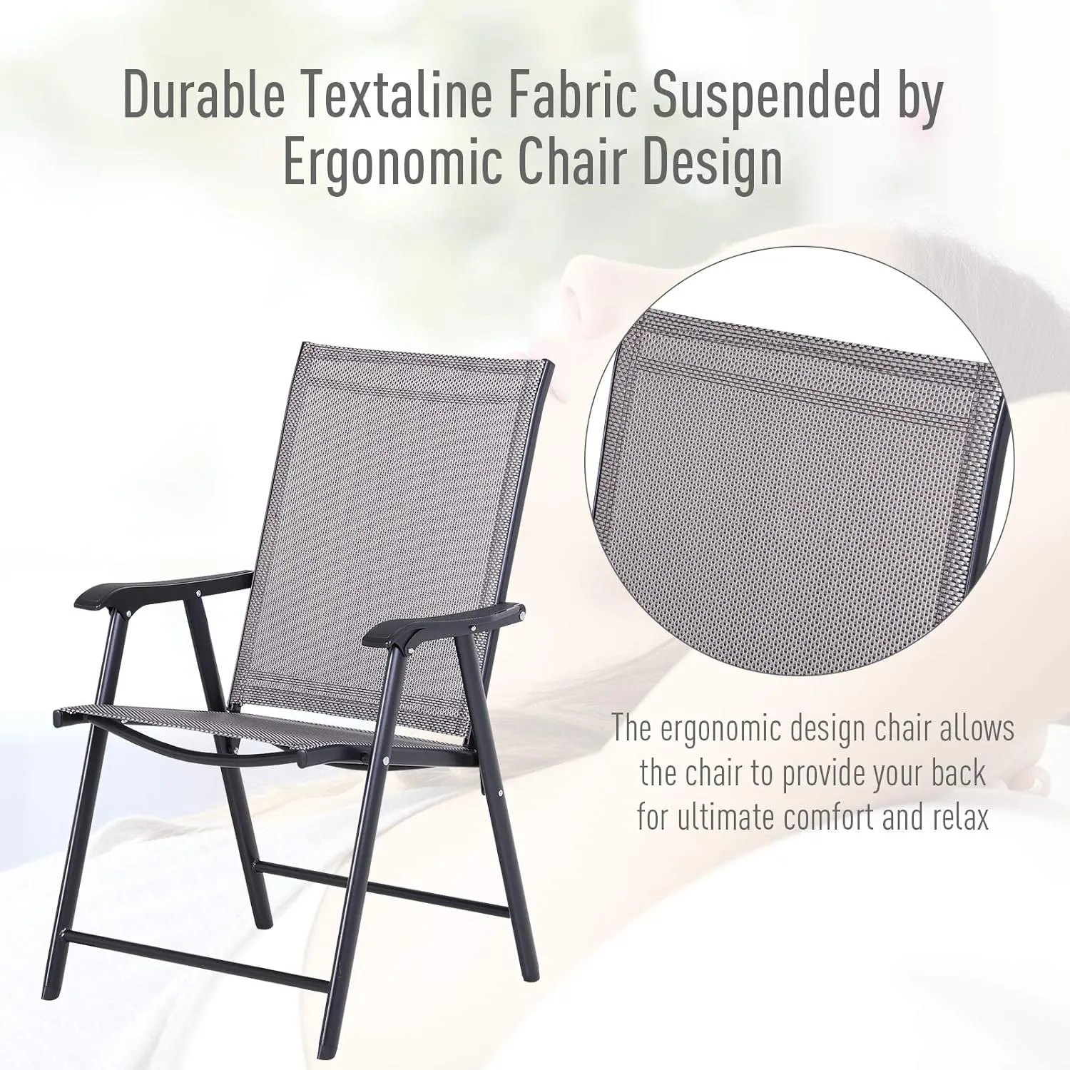 Outsunny Folding Outdoor Patio Chairs Set of 4 Stackable Portable for Deck, Garden, Camping and Travel