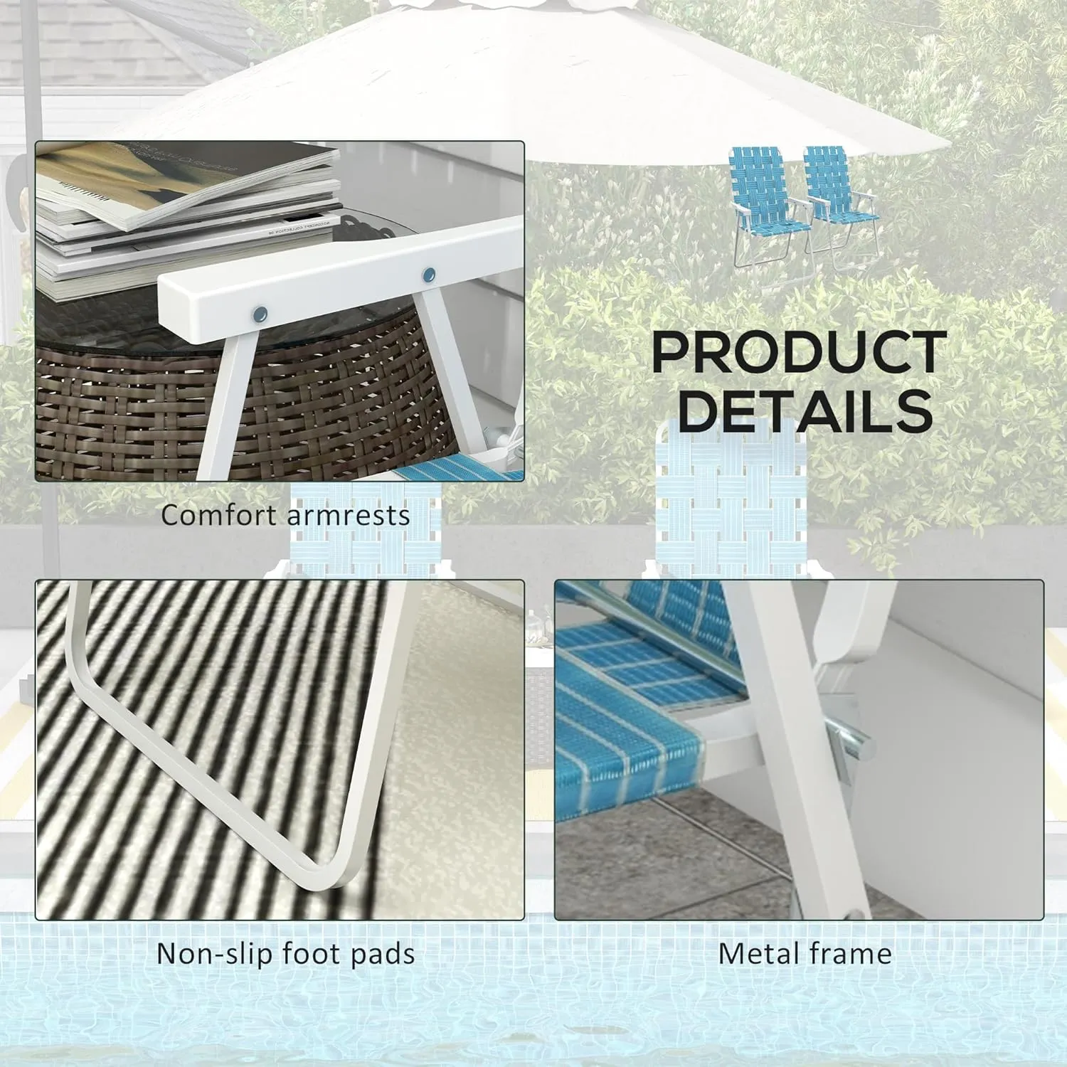 Outsunny Set of 2 Patio Folding Chairs, Classic Outdoor Camping Chairs, Portable Lawn Chair Set for Camping, Garden, Pool, Beach, Backyard with Armrests, Blue