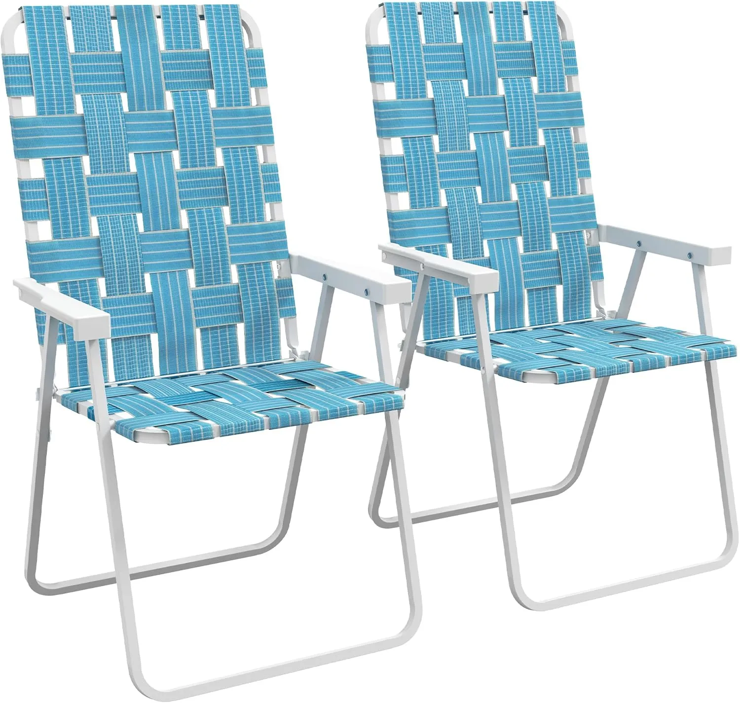 Outsunny Set of 2 Patio Folding Chairs, Classic Outdoor Camping Chairs, Portable Lawn Chair Set for Camping, Garden, Pool, Beach, Backyard with Armrests, Blue