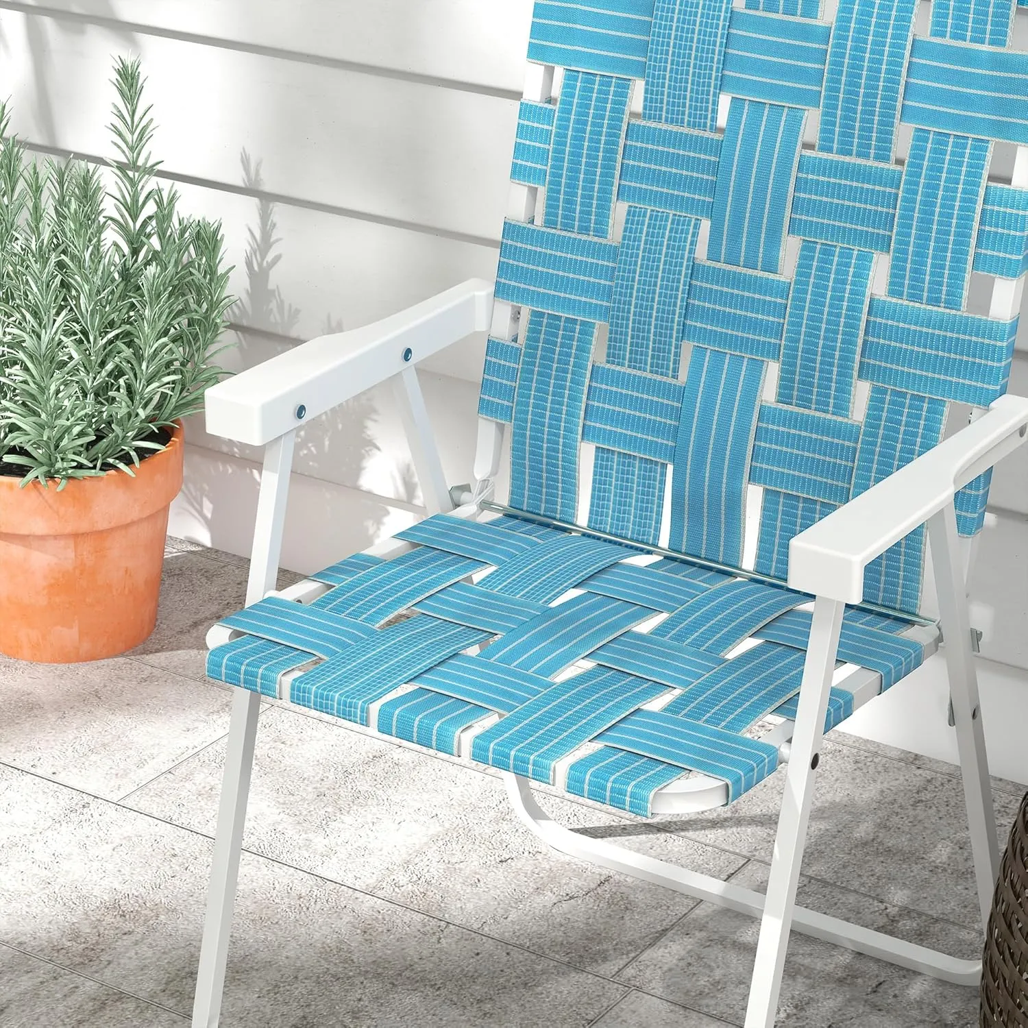 Outsunny Set of 2 Patio Folding Chairs, Classic Outdoor Camping Chairs, Portable Lawn Chair Set for Camping, Garden, Pool, Beach, Backyard with Armrests, Blue