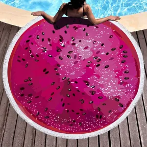 Oversize Fruit Round Beach Towel with Tassel Multi-Purpose Yoga Mat Kids Crawl Pads Towel Blanket Microfiber Circle Large Towel for Adults Teens - 59" (Dragonfruit)
