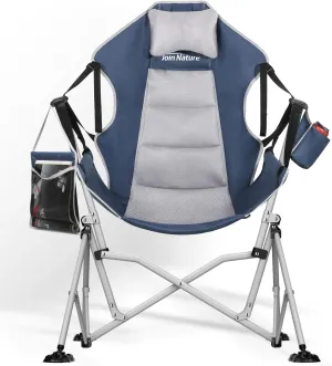 Oversized Hammock Camping Chairs, Folding Swing Chair with 1-Step Design, Swinging Hammock Chair with Adjustable Backrest, Lumbar Support & Headrest for Outdoor&Indoor, Support 400LBS, Blue