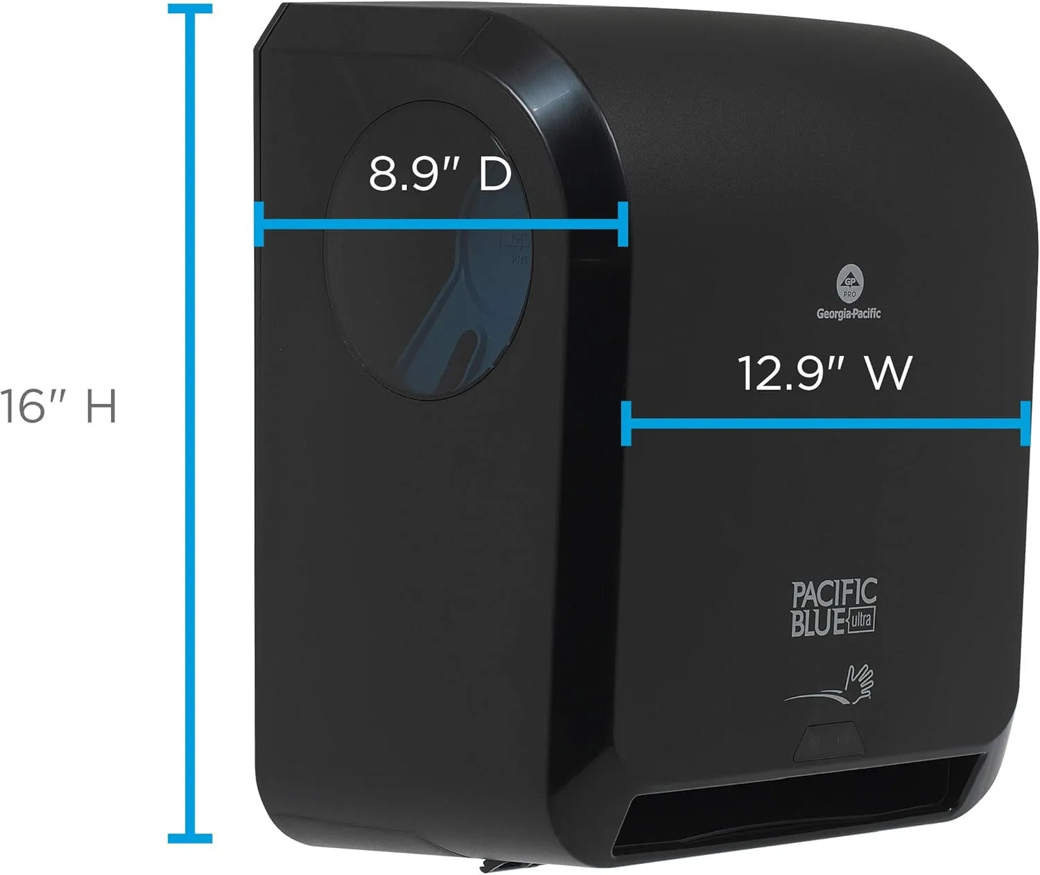Pacific Blue Ultra 8" High-Capacity Automated Touchless Paper Towel Dispenser Starter Kit by GP PRO (Georgia-Pacific), Black Dispenser (59590) 1 White Towel Roll (26491)