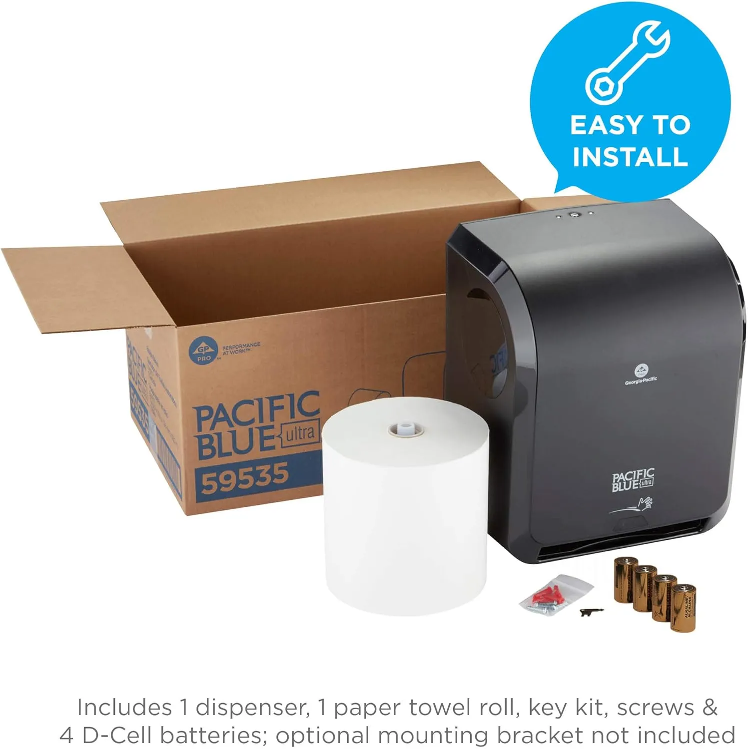 Pacific Blue Ultra 8" High-Capacity Automated Touchless Paper Towel Dispenser Starter Kit by GP PRO (Georgia-Pacific), Black Dispenser (59590) 1 White Towel Roll (26491)