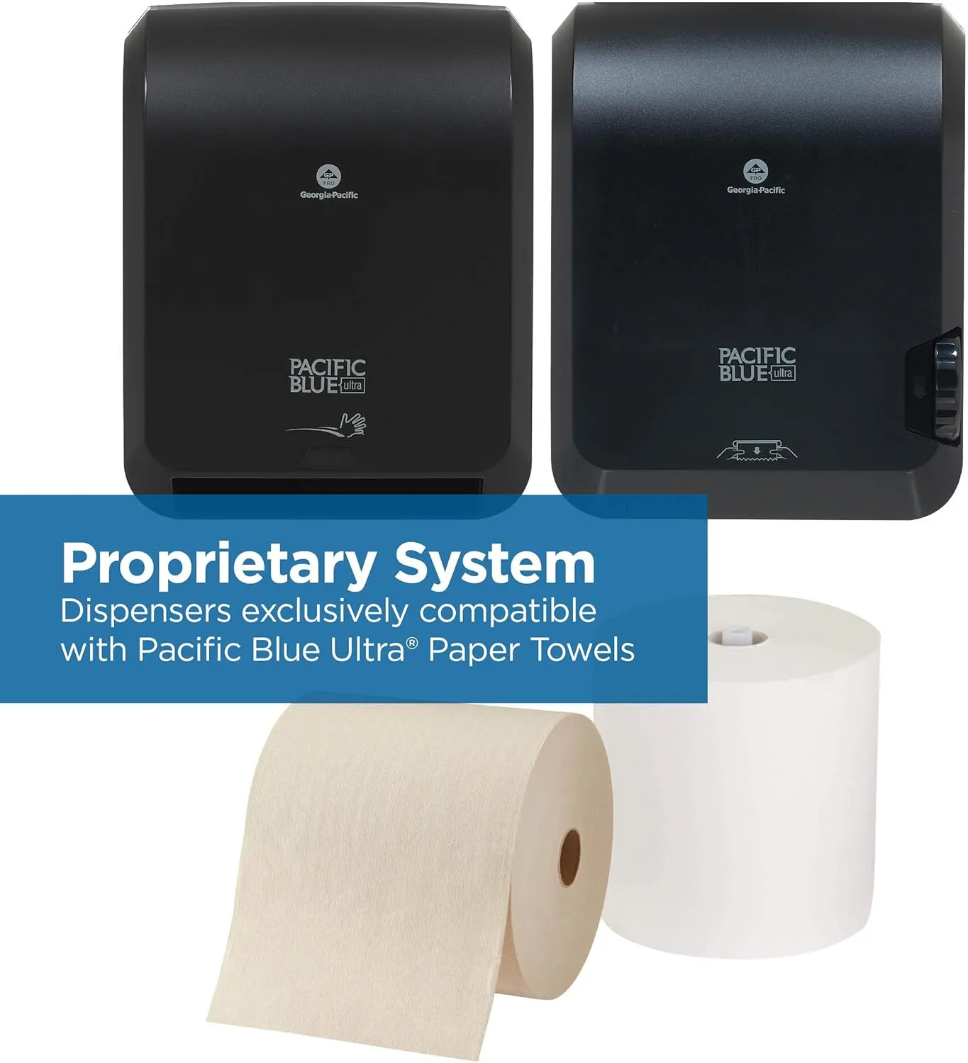 Pacific Blue Ultra 8" High-Capacity Automated Touchless Paper Towel Dispenser Starter Kit by GP PRO (Georgia-Pacific), Black Dispenser (59590) 1 White Towel Roll (26491)