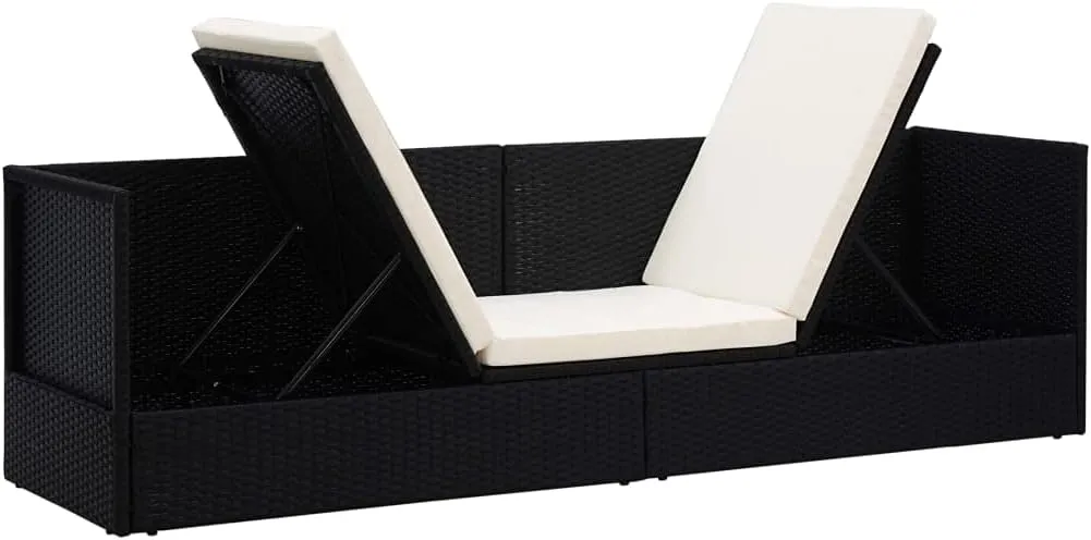 Patio Bed with Cushion & Pillows Poly Rattan Blacktanning Chair Camping Chairs Patio Recliner Suitable for Garden Courtyard
