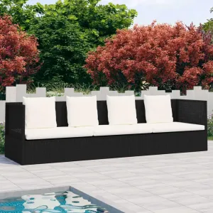 Patio Bed with Cushion & Pillows Poly Rattan Blacktanning Chair Camping Chairs Patio Recliner Suitable for Garden Courtyard