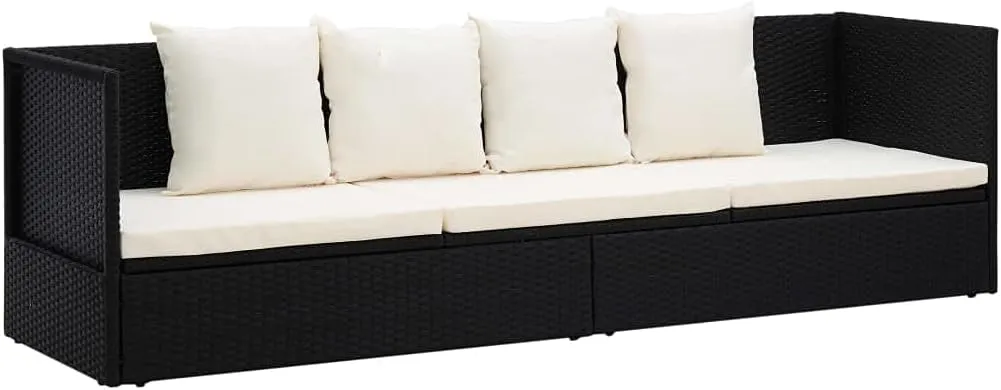 Patio Bed with Cushion & Pillows Poly Rattan Blacktanning Chair Camping Chairs Patio Recliner Suitable for Garden Courtyard
