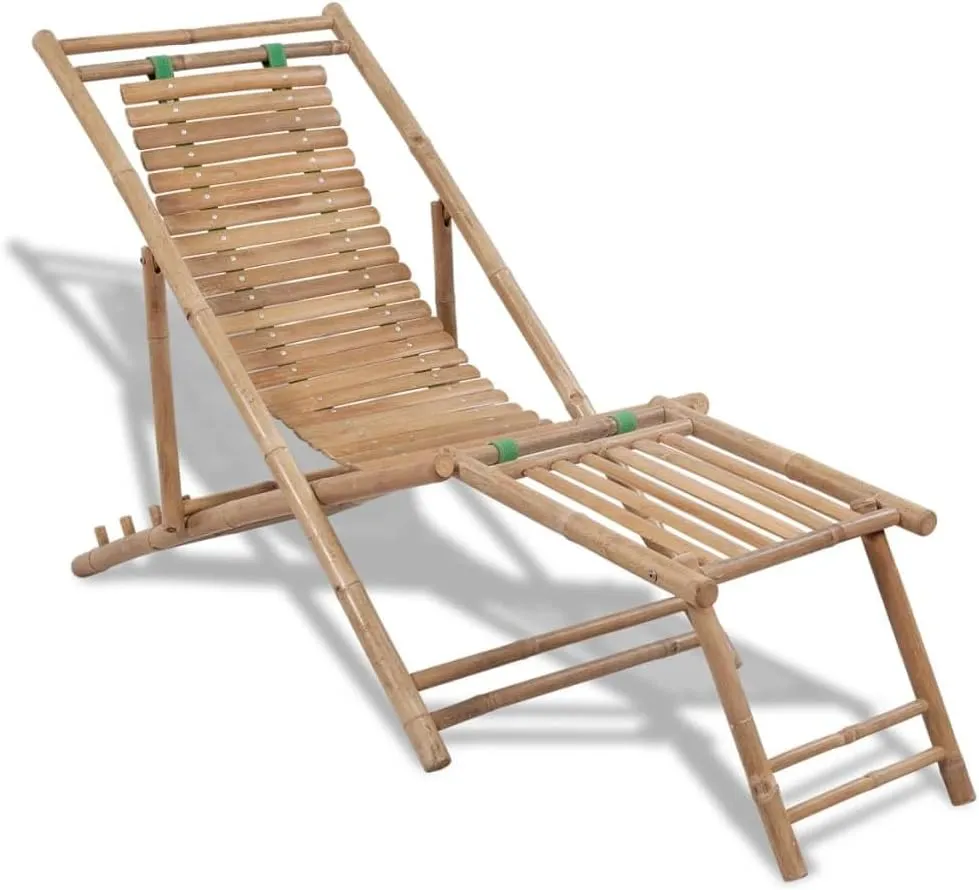 Patio Deck Chair with Footrest Bamboorecliner Chair Camping Chairs Outdoor Lounge Chairs Tanning chairSuitable for Gardens, courtyards