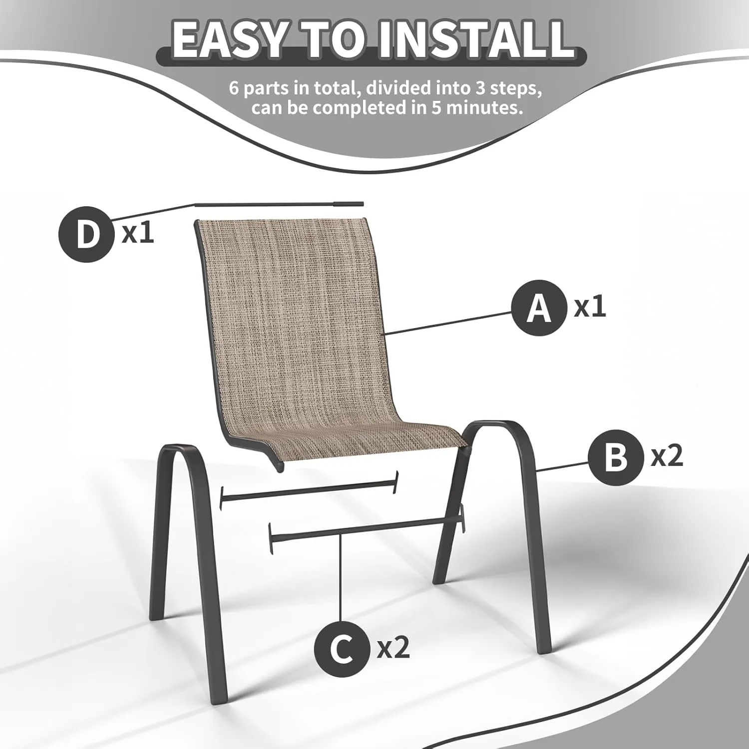 Patio Dining Chairs Set of 4, Outdoor High Stacking Chairs for All Weather, Breathable Seat Fabric and Alloy Steel Frame for Backyard, Porch, Garden (Brown)