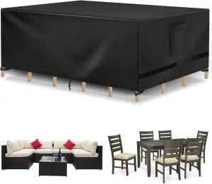 Patio Furniture Covers, Outdoor Table Covers Waterproof Rectangle, Heavy Duty Outdoor Furniture Covers for Patio Furniture, Outdoor Sectional Set Cover 90"L x 64"W x 28"H, Black