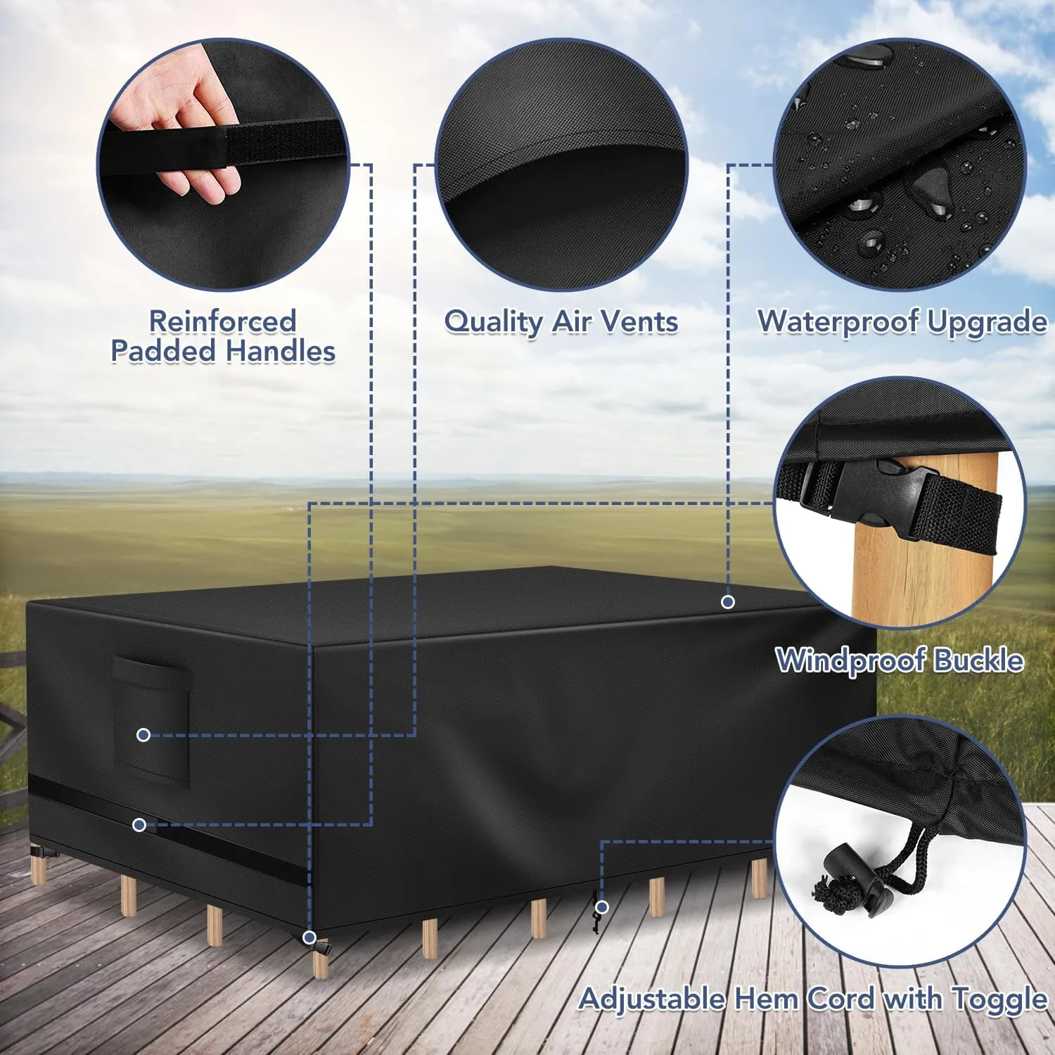 Patio Furniture Covers, Outdoor Table Covers Waterproof Rectangle, Heavy Duty Outdoor Furniture Covers for Patio Furniture, Outdoor Sectional Set Cover 90"L x 64"W x 28"H, Black