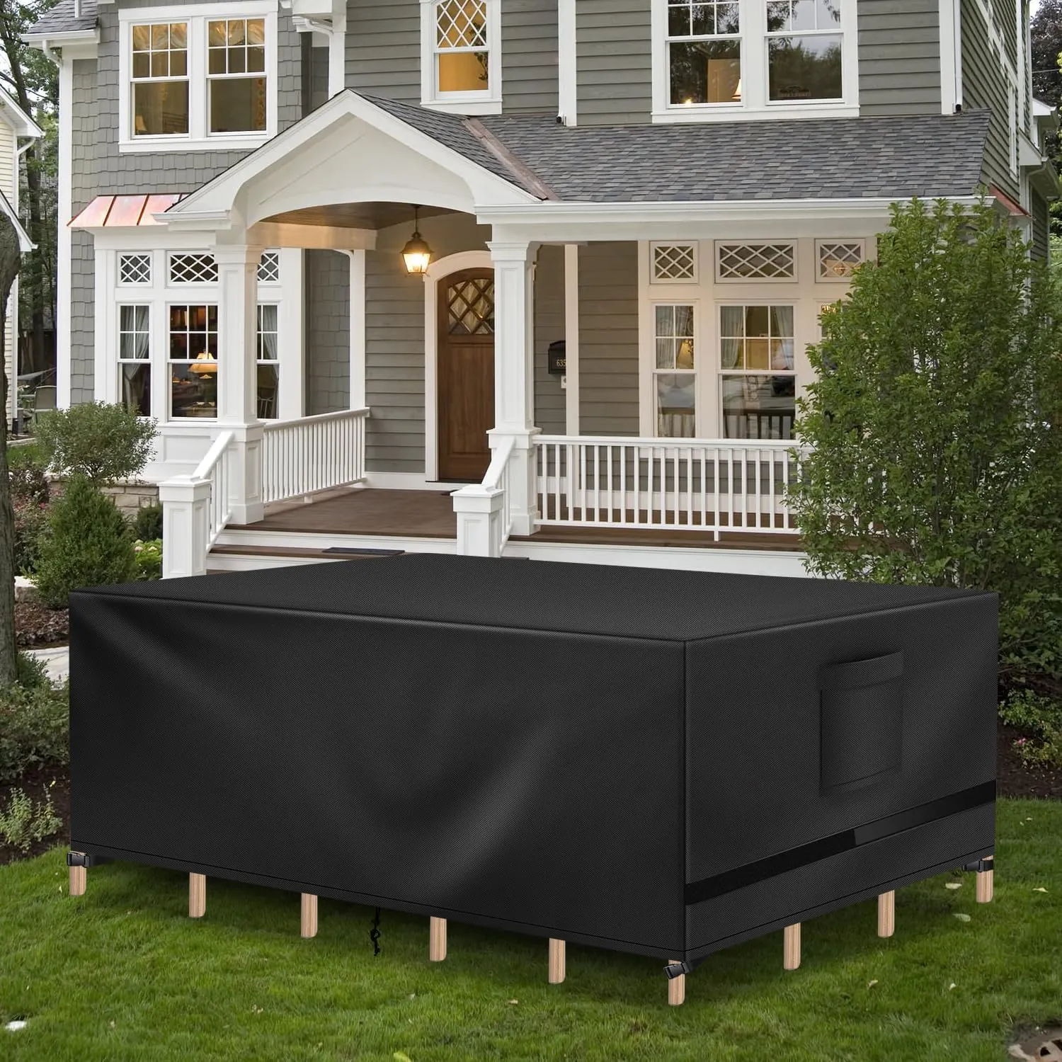 Patio Furniture Covers, Outdoor Table Covers Waterproof Rectangle, Heavy Duty Outdoor Furniture Covers for Patio Furniture, Outdoor Sectional Set Cover 90"L x 64"W x 28"H, Black