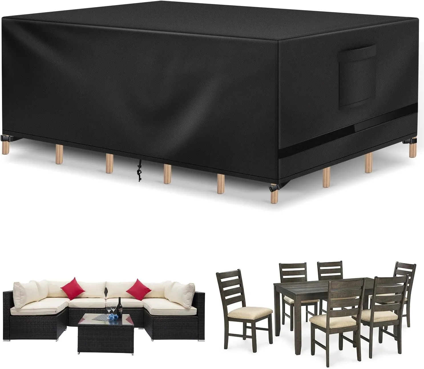 Patio Furniture Covers, Outdoor Table Covers Waterproof Rectangle, Heavy Duty Outdoor Furniture Covers for Patio Furniture, Outdoor Sectional Set Cover 90"L x 64"W x 28"H, Black