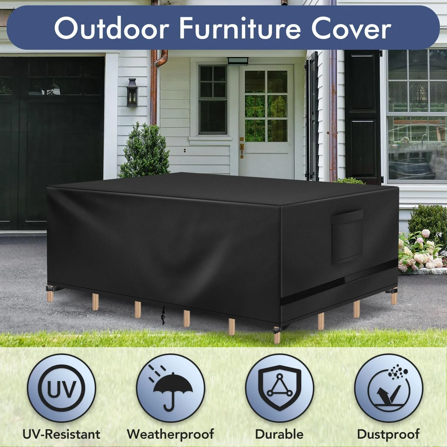 Patio Furniture Covers, Outdoor Table Covers Waterproof Rectangle, Heavy Duty Outdoor Furniture Covers for Patio Furniture, Outdoor Sectional Set Cover 90"L x 64"W x 28"H, Black