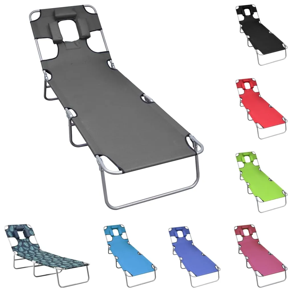 Patio Lounge Chair Folding Sunlounger Sunbed with Head Cushion Steel