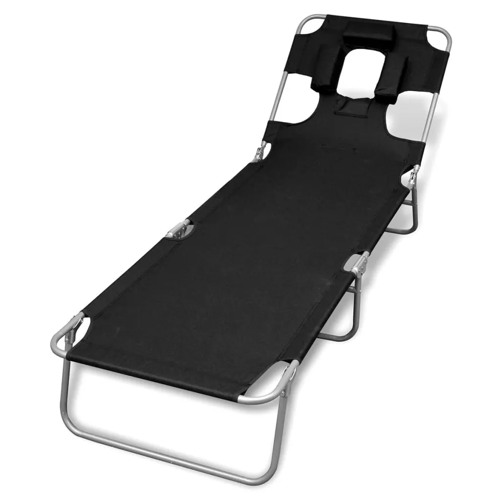 Patio Lounge Chair Folding Sunlounger Sunbed with Head Cushion Steel