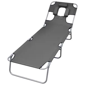 Patio Lounge Chair Folding Sunlounger Sunbed with Head Cushion Steel