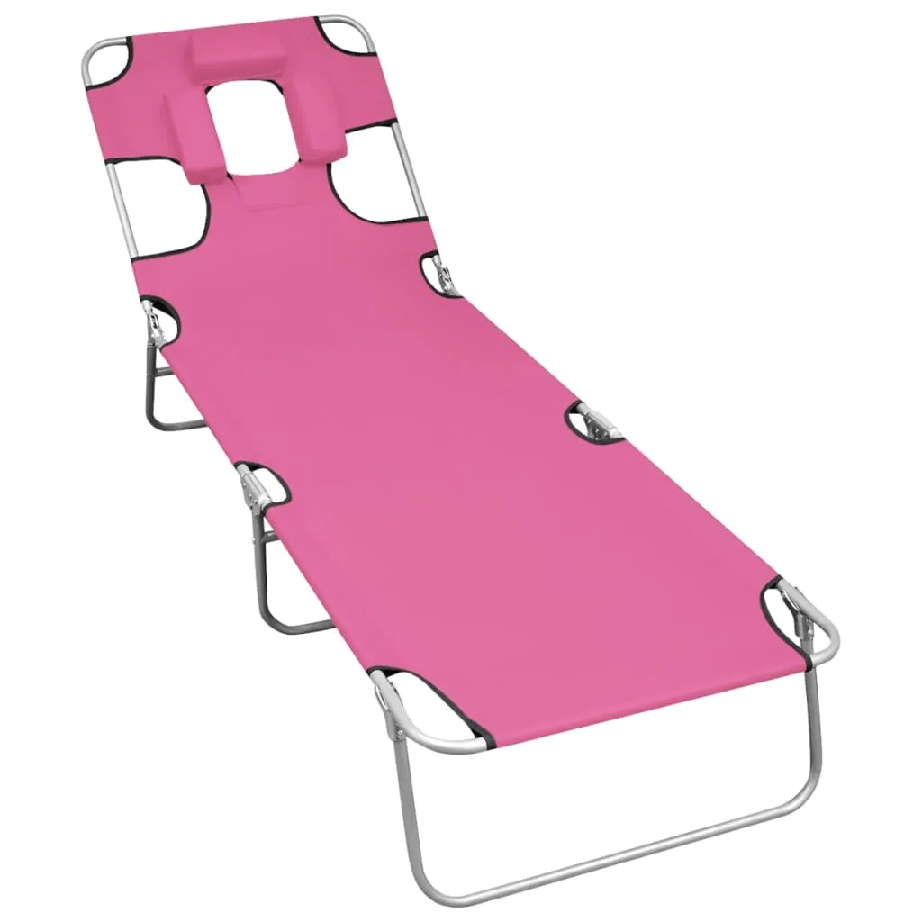Patio Lounge Chair Folding Sunlounger Sunbed with Head Cushion Steel