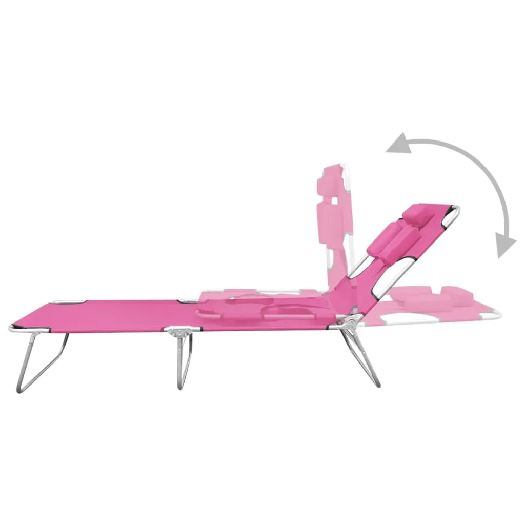 Patio Lounge Chair Folding Sunlounger Sunbed with Head Cushion Steel