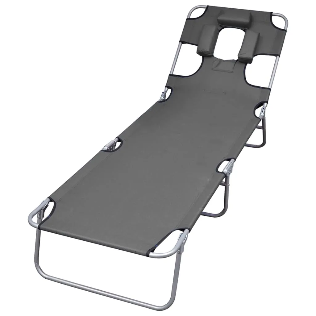 Patio Lounge Chair Folding Sunlounger Sunbed with Head Cushion Steel