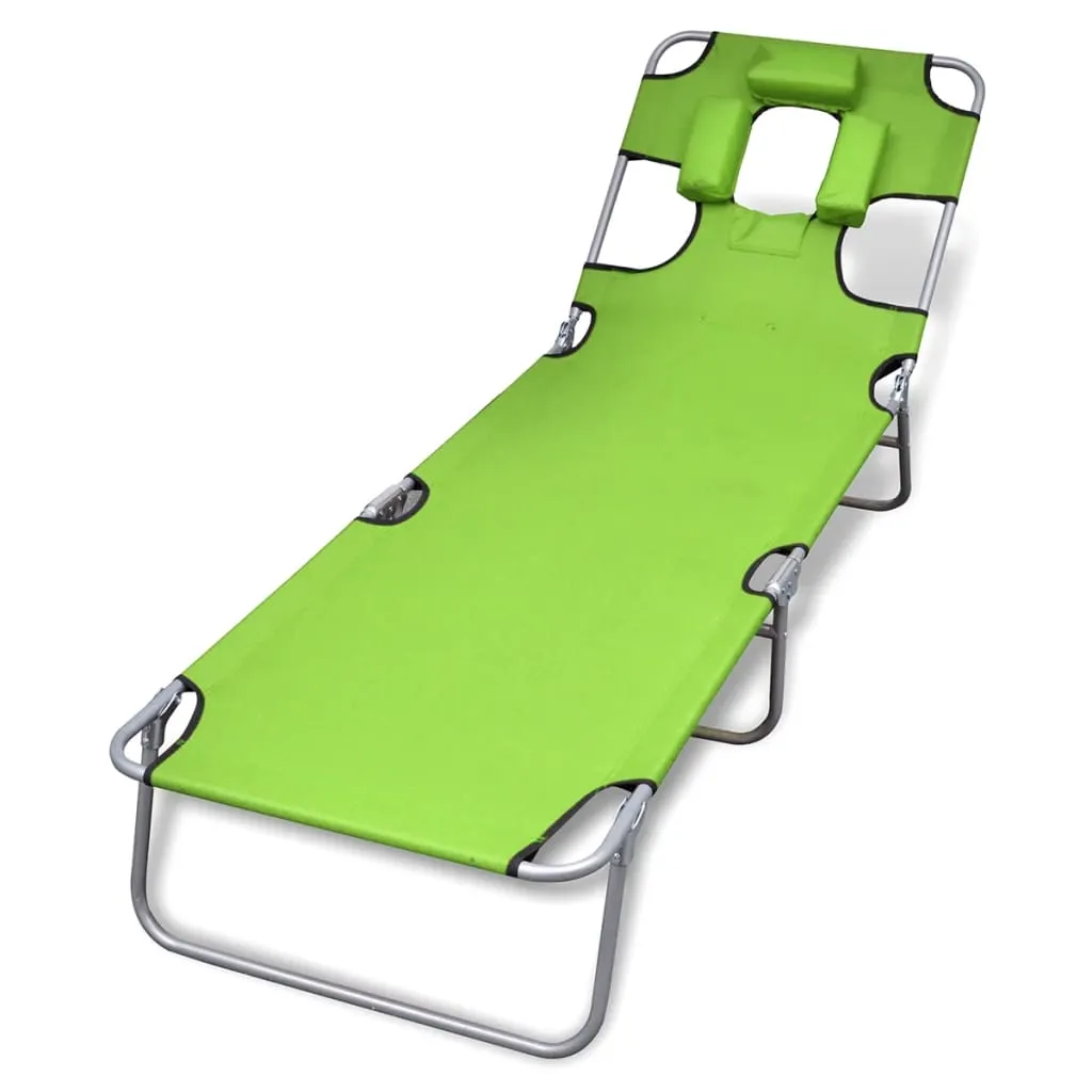 Patio Lounge Chair Folding Sunlounger Sunbed with Head Cushion Steel