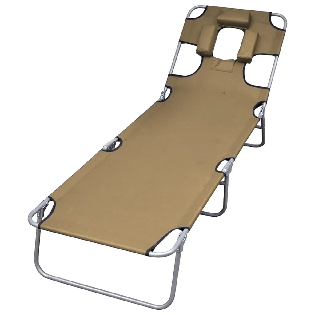 Patio Lounge Chair Folding Sunlounger Sunbed with Head Cushion Steel