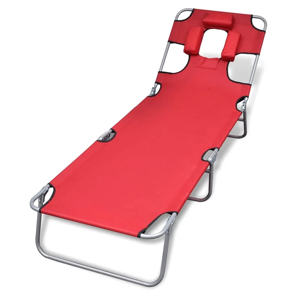 Patio Lounge Chair Folding Sunlounger Sunbed with Head Cushion Steel